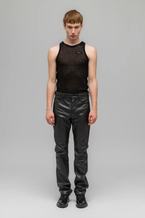 032C Casual Leather Trousers - Black