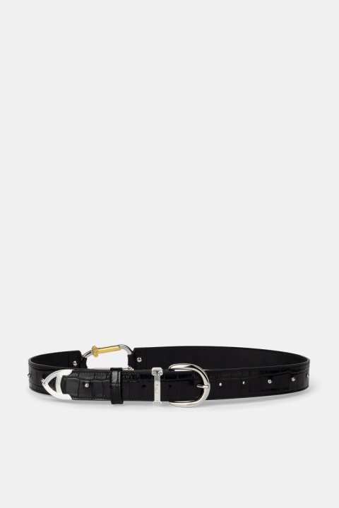 Aries Croc Studded Mazzo Belt - Black