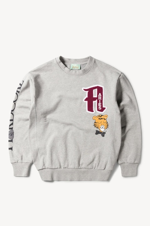 Aries Collegiate Cross Grain Sweat - Grey Marl
