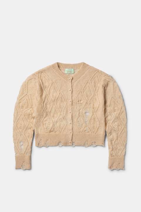 Aries Lace Leaf and Ladders Mohair Cardigan - Cream