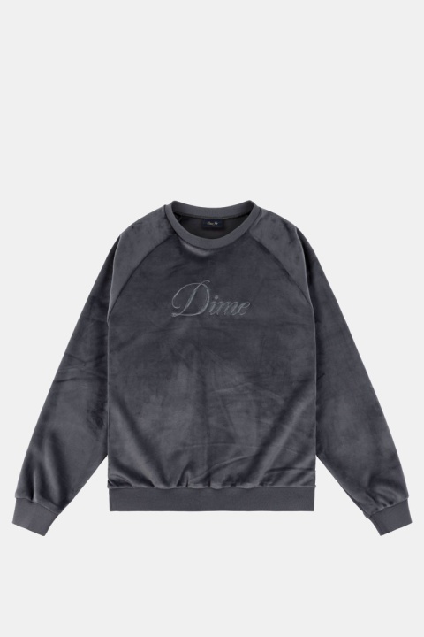 Dime Cursive Velvet Crewneck - Smoke