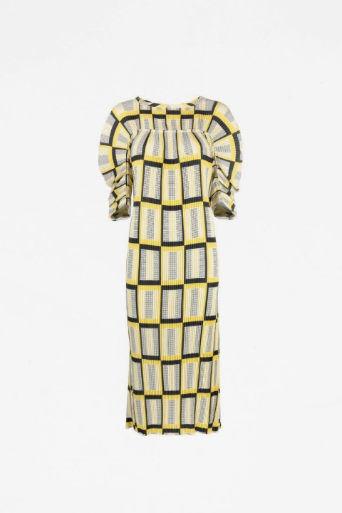 Henrik Vibskov Lupu Plissé Dress - Yellow Black Checks
