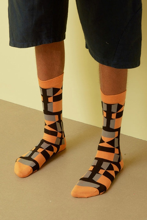 Henrik Vibskov Unfolded Socks Homme - Orange Grey Fold