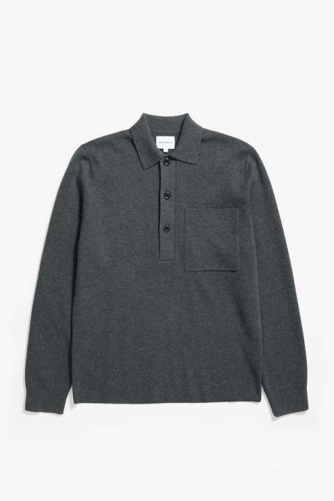 Norse Projects Kian Merino Cotton Milano Polo - Dark Grey Melange