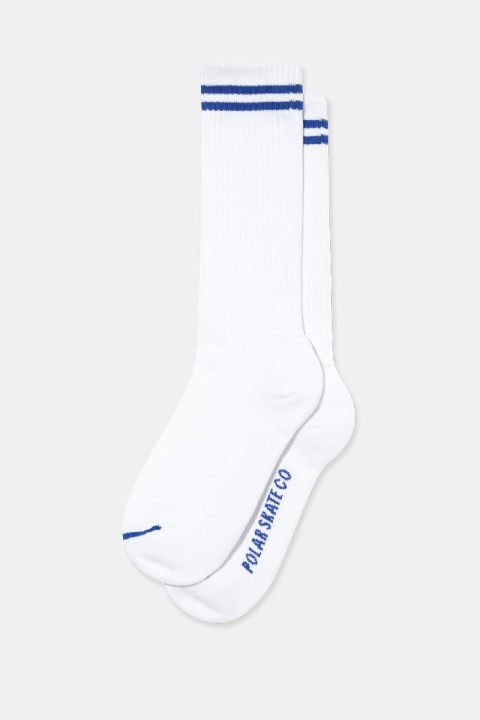 Polar Skate Co. 2 Stripes Long Rib Socks - White/Blue