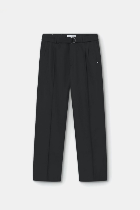 Past Tense Tropical Wool Belted Wide Leg Trousers - Black