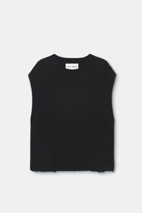 Past Tense Distressed Crewneck Vest - Black