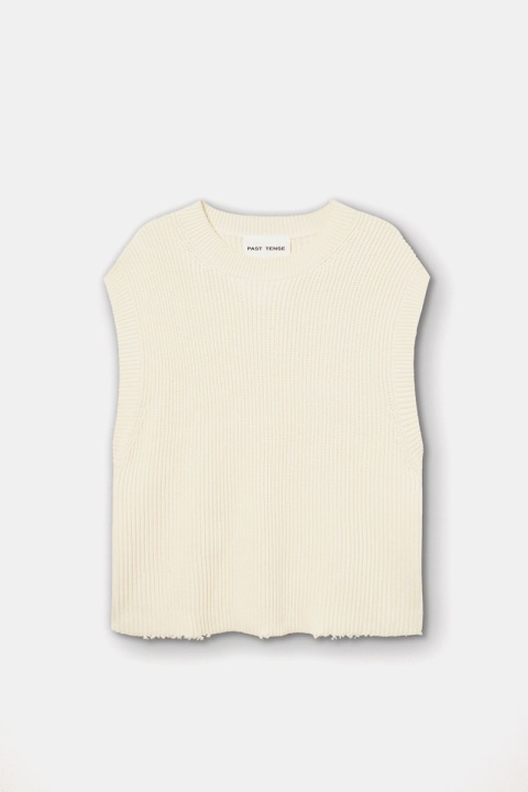 Past Tense Distressed Crewneck Vest - Ecru