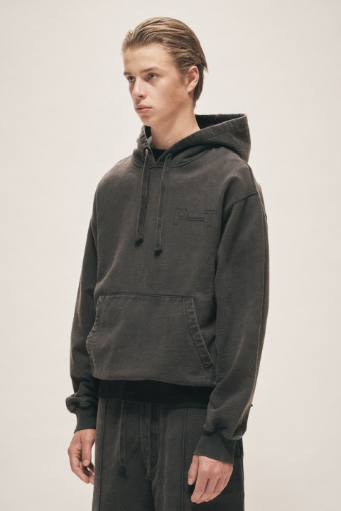 Past Tense Contrast Stitch Hoodie - Washed Black