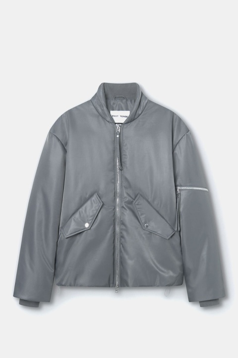 Past Tense Nylon Bomber Jacket - Silver Grey