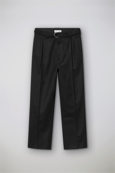 Past Tense Belted Wide Leg Wool Trousers - Black