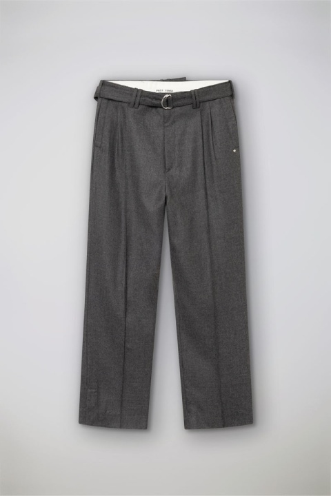 Past Tense Belted Wide Leg Wool Trousers - Grey Melange