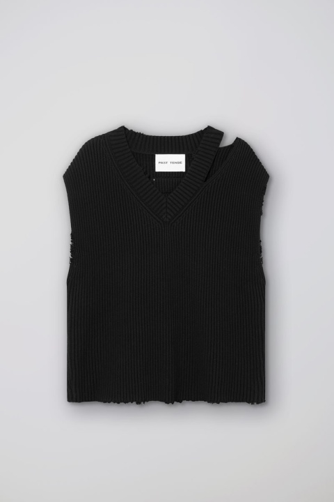 Past Tense Deconstructed V-Neck Knitted Vest - Black