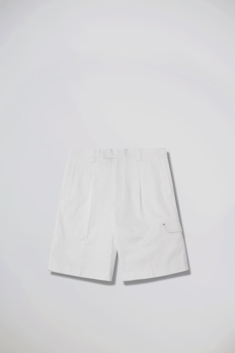 Past Tense Wide Leg Twill Shorts - Off White