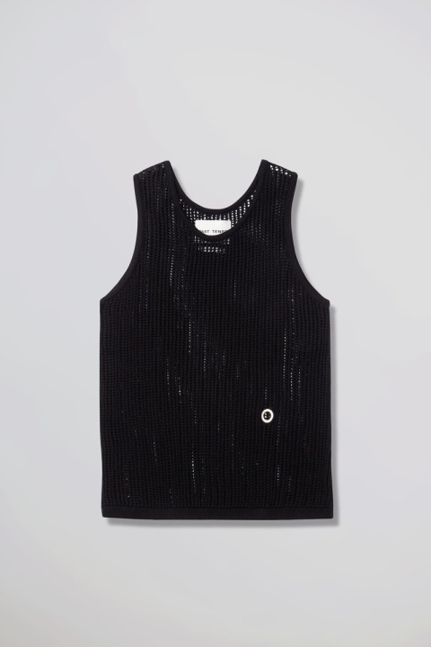 Past Tense Crochet Knit Tank Top - Black