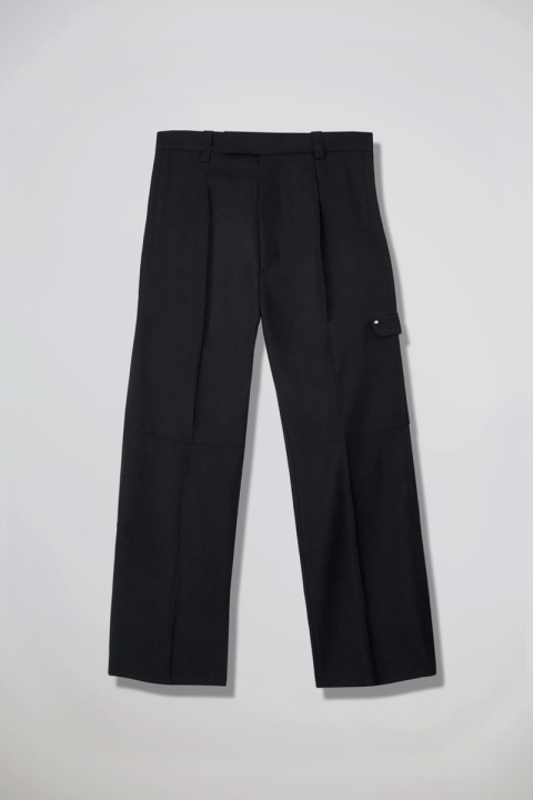 Past Tense Wide Leg Wool Trousers - Black