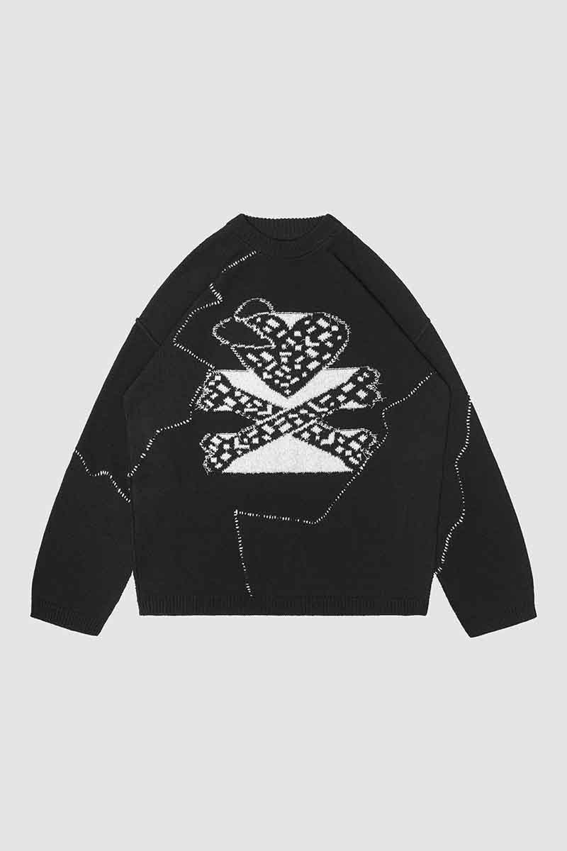 Racer Worldwide Black Chenille Bone Knit Sweater