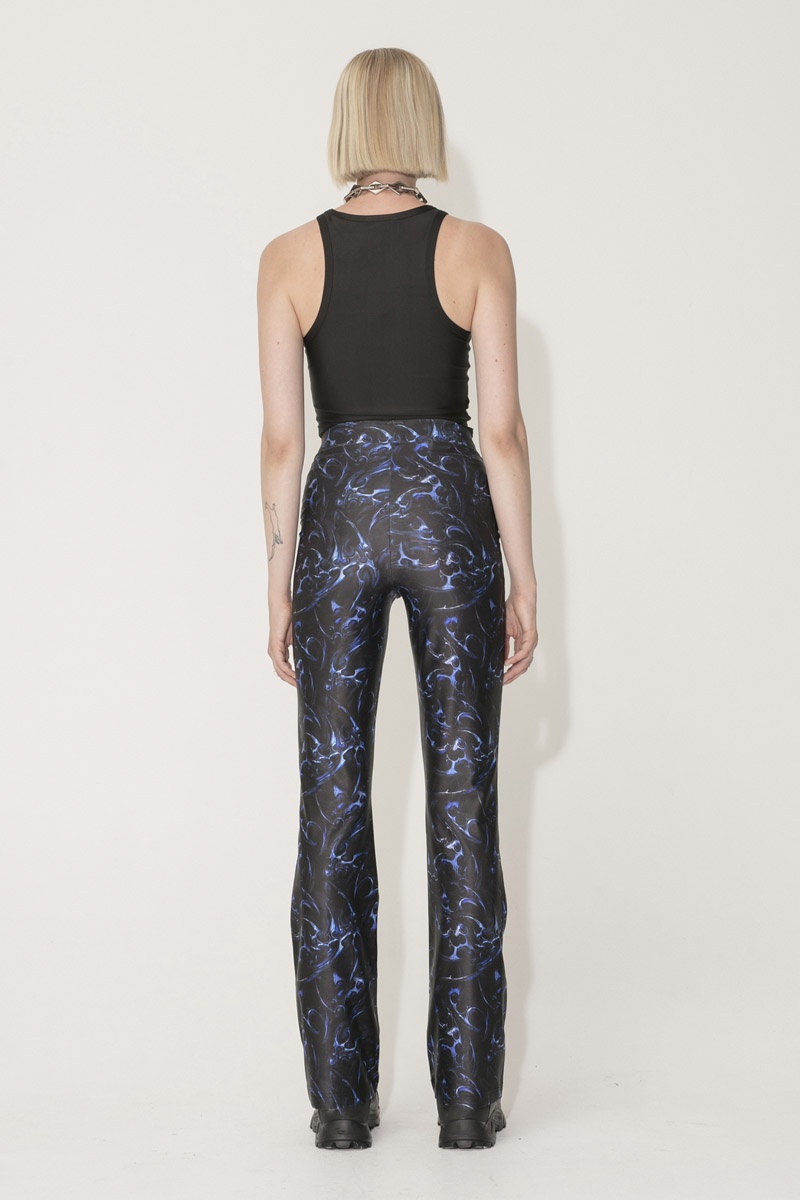 Han Kjobenhavn Chrome Tribal Stretch Flared Trousers - Blue