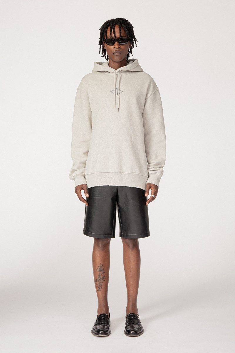 Han Kjobenhavn Distressed Diamond Logo Hoodie - Distressed Grey Melange