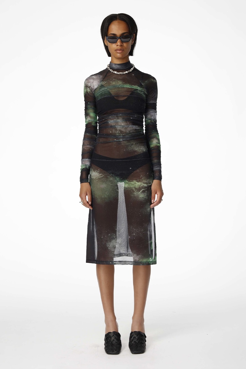 Han Kjobenhavn W Pleated Dress LS - Galaxy Mesh