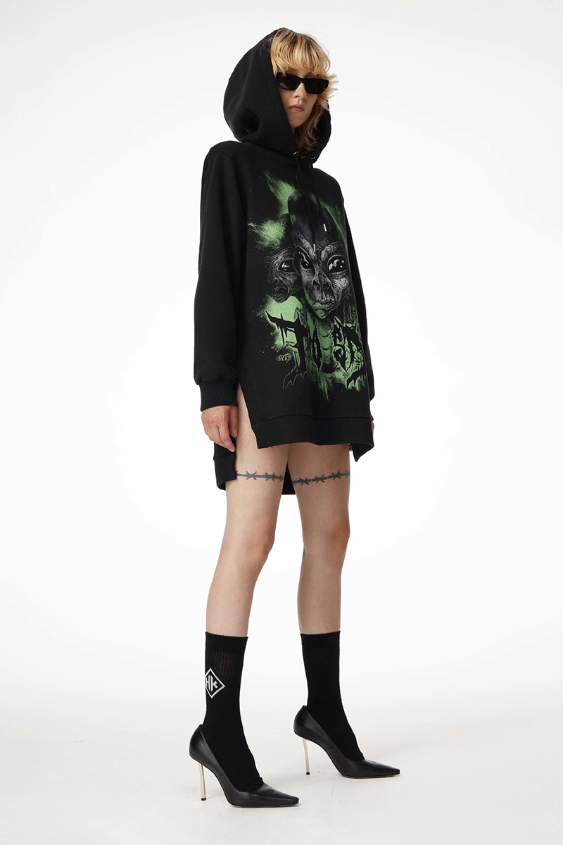 Han Kjobenhavn W Sharp Hoodie - Faded Black Alien