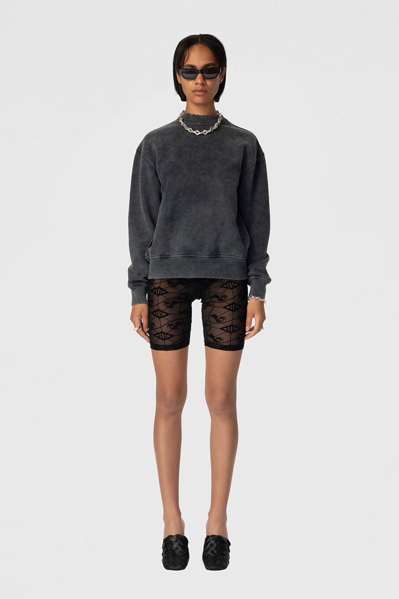 Han Kjobenhavn W Distressed Logo Crewneck - Dark Grey