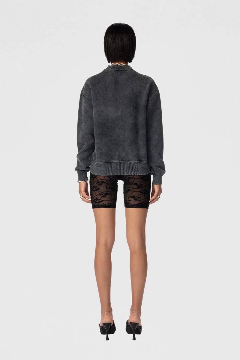 Han Kjobenhavn W Distressed Logo Crewneck - Dark Grey
