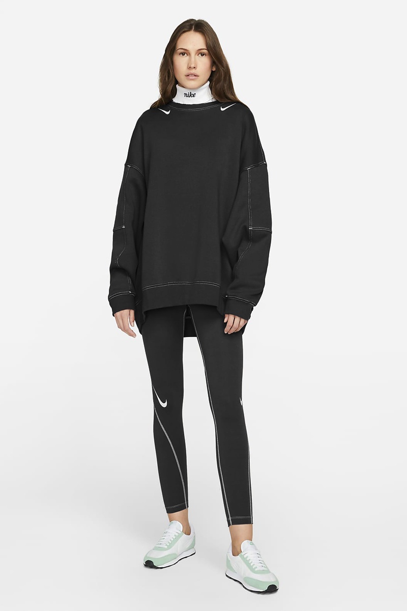 Nike Sportswear W Swoosh Fleece Crew - Black/White