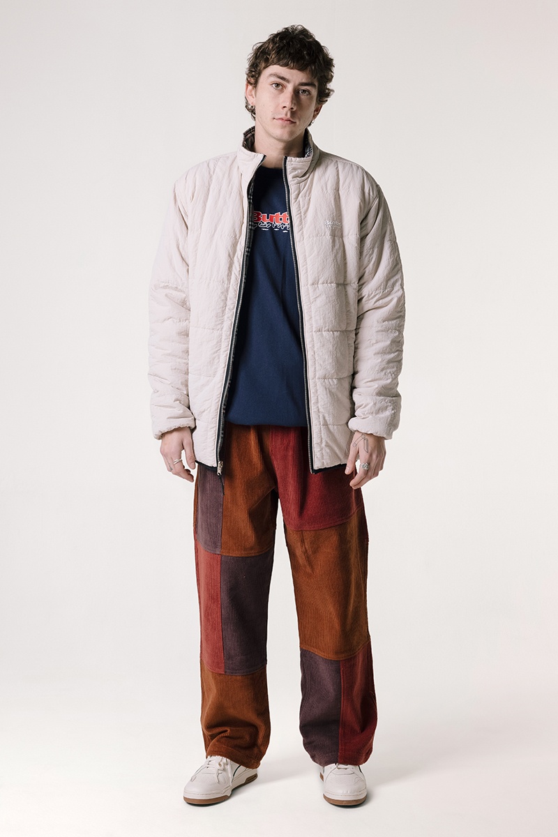 Butter Goods Plaid Reversible Puffer Jacket - Grey/Khaki