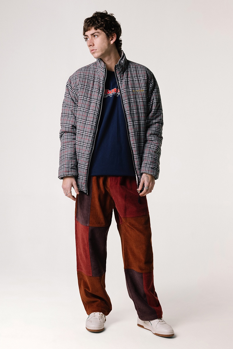 Butter Goods Plaid Reversible Puffer Jacket - Grey/Khaki