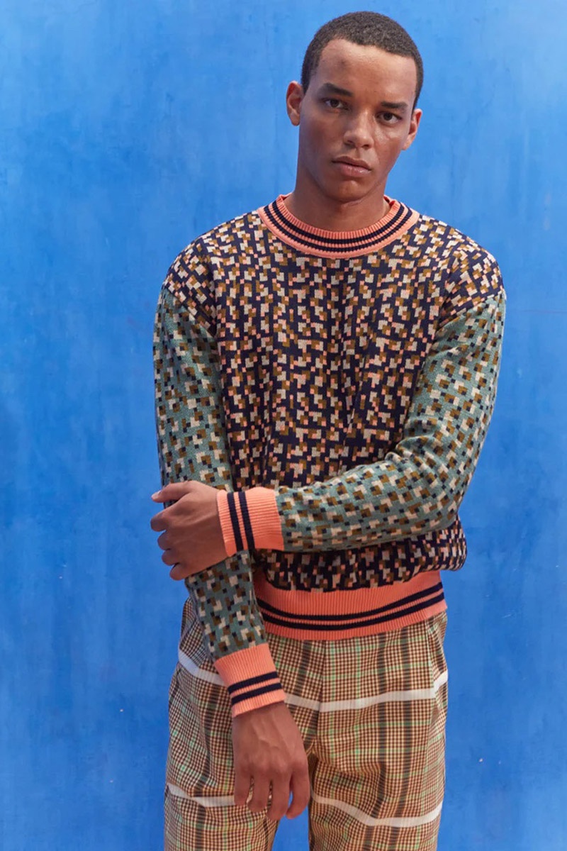 Henrik Vibskov Stamp Knit Roundneck - Brown Earth Pixels