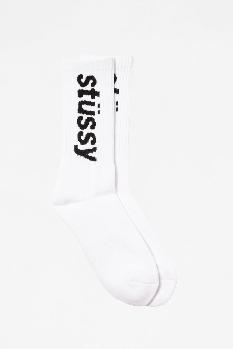 Stussy Helvetica Jacquard Crew Socks - White