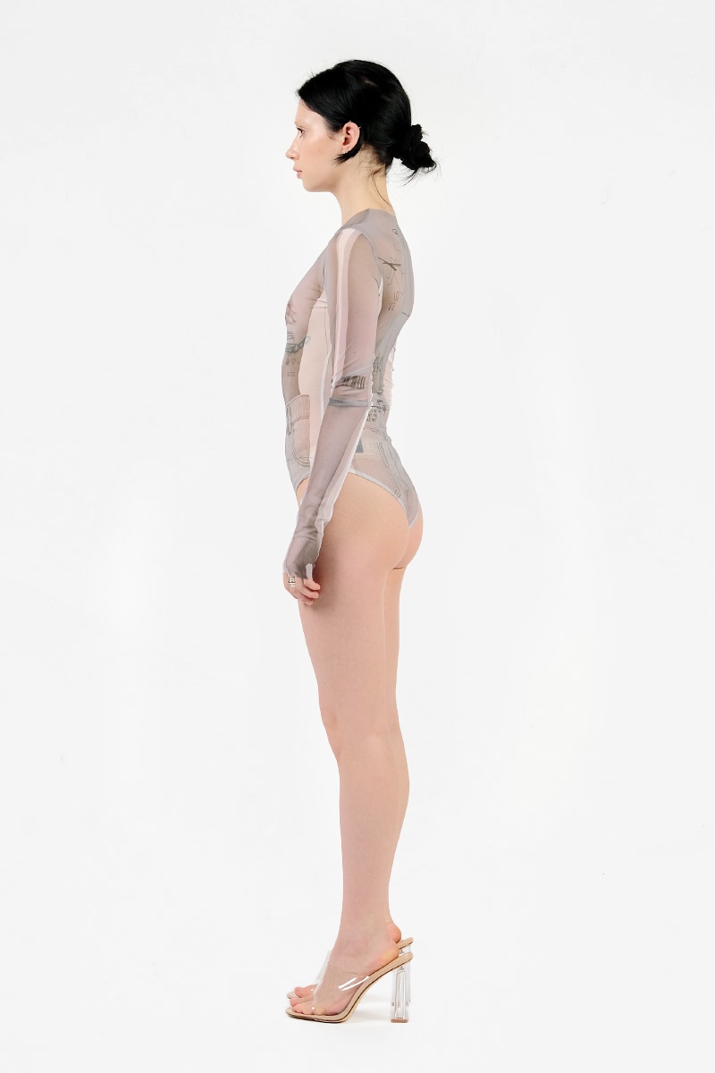 TTSWTRS Mesh Bodysuit Collage - Beige