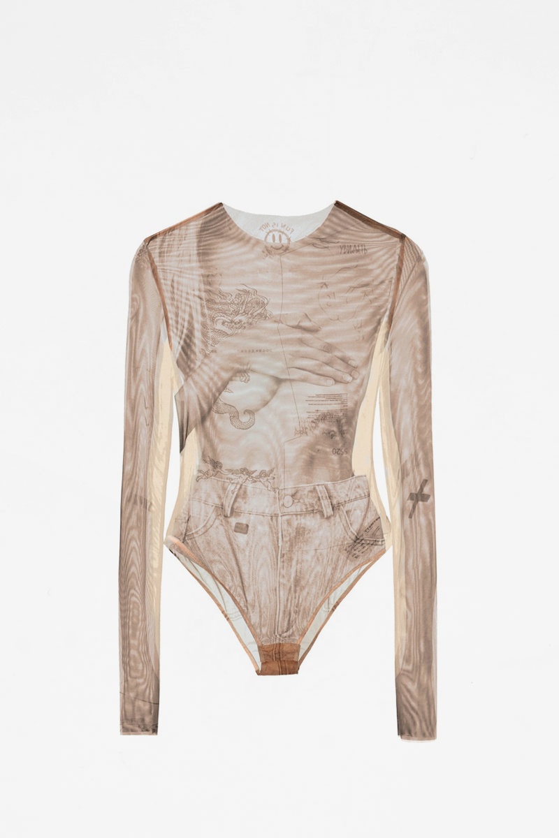 TTSWTRS Mesh Bodysuit Collage - Beige
