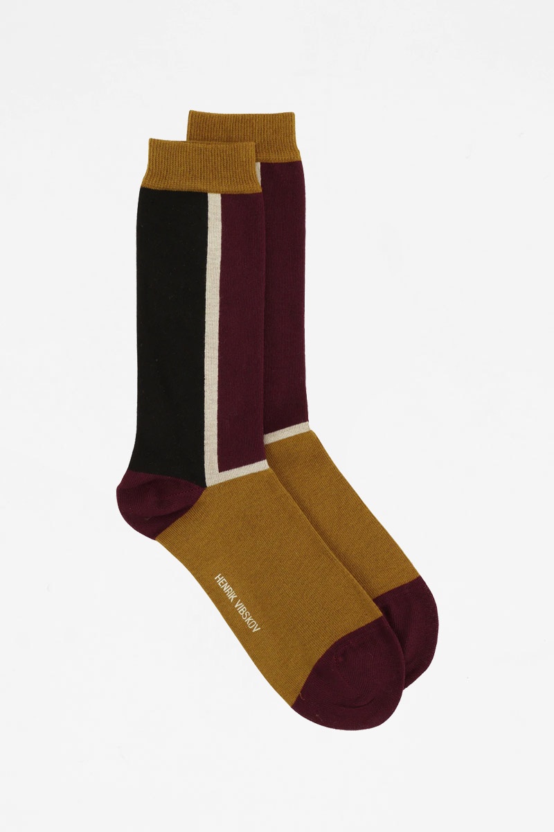 Henrik Vibskov Color Block Socks Homme - Purple Brown Blocks