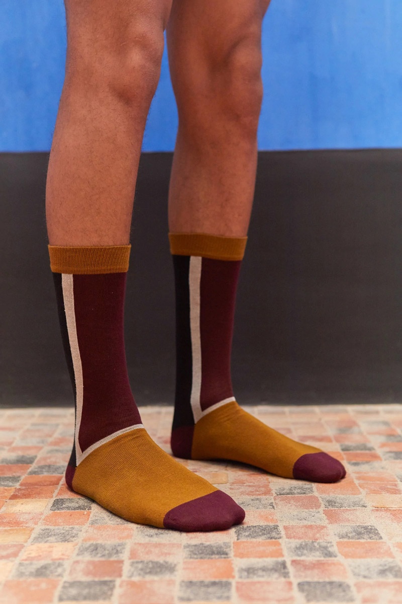 Henrik Vibskov Color Block Socks Homme - Purple Brown Blocks